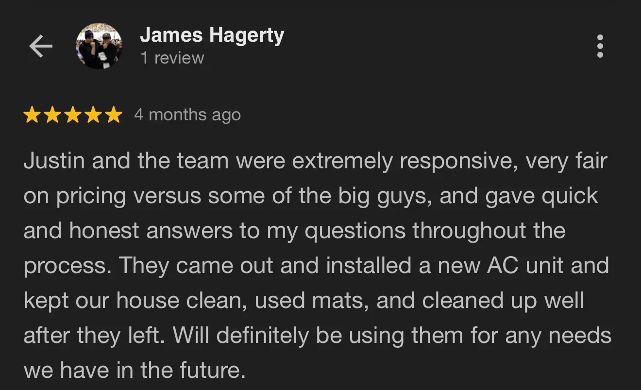 5-star review for AC installation