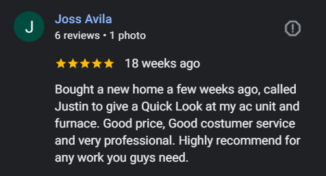 Google review screenshot for HVAC maintenance